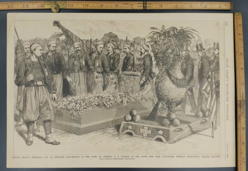 Memorial Day at Newport Rhode Island. Decoration of the tomb of General G. K. Warren by the fifth New York volunteer veterans Association in 1887, Duryee Zouaves.