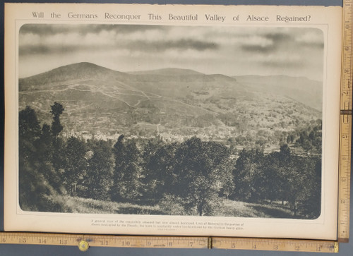 Will the Germans reconquer this beautiful Valley of Alsace regained? The almost totaly destroyed town of Metzeral. Original Antique WWI Rotogravure-Sepia Tone Print, photo 1916.