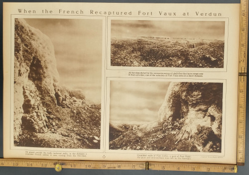 When the French recaptured Fort Vaux at Verdun. Crumbled walls of fort Coffre. Original Antique WWI Rotogravure-Sepia Tone Print, photo 1916.