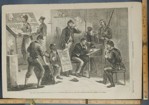 The Loyal Georgian a new Union Paper. Aferican American Newspaper Boy. Origional Antique engraving from 1865.