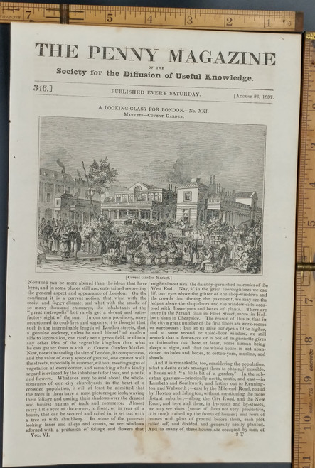 London Markets: Covent Garden. Original Antique magazine print from 1837.