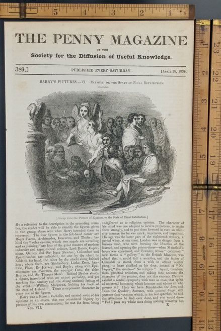 Group from Elysium, or the State of Final Retribution part 2. Barry's pictures in the great room of the society for the encouragement of arts. Original Antique magazine print from 1838.