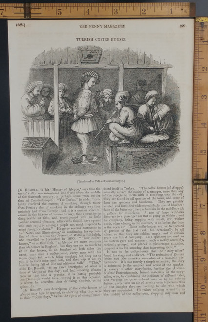 Turkish Coffee Houses. Interior of a Cafe at Constantinople. Original Antique magazine print from 1838.