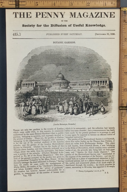 Jardin Botanique Gardens, Brussels. Original Antique magazine print from 1838.