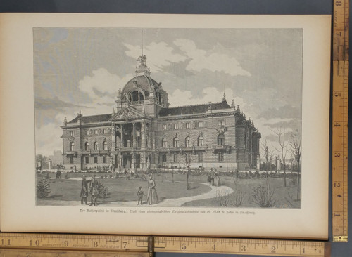 Der Kaiserpalast in Straßburg. The Imperial Palace in Strasbourg. Palais du Rhin. Original Antique German magazine print from 1889.