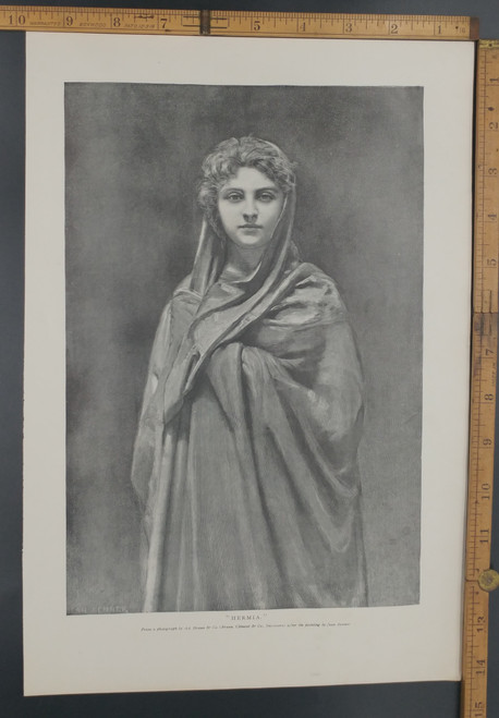 Hermia, after the painting by Jean Benner. A mysterious woman. Original Antique print from the Puritan 1897.