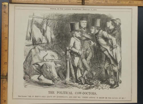 The political cow doctors. Original Antique print from 1866.