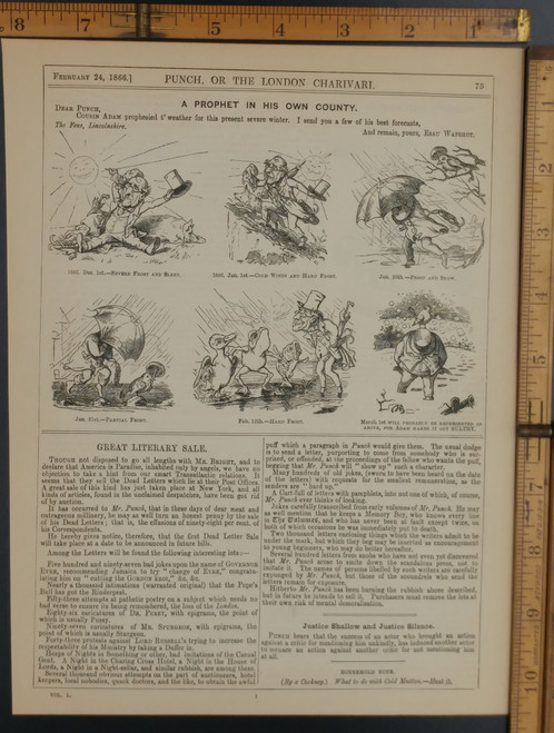 A prophet in his own County. Cousin Adam trying to predict the weather. Original Antique print from 1866.