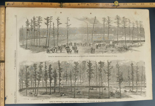 Battle of Bentonsville, North Carolina. 14th 15th and 20th Corps. Original Antique Civil War Engraving 1865.