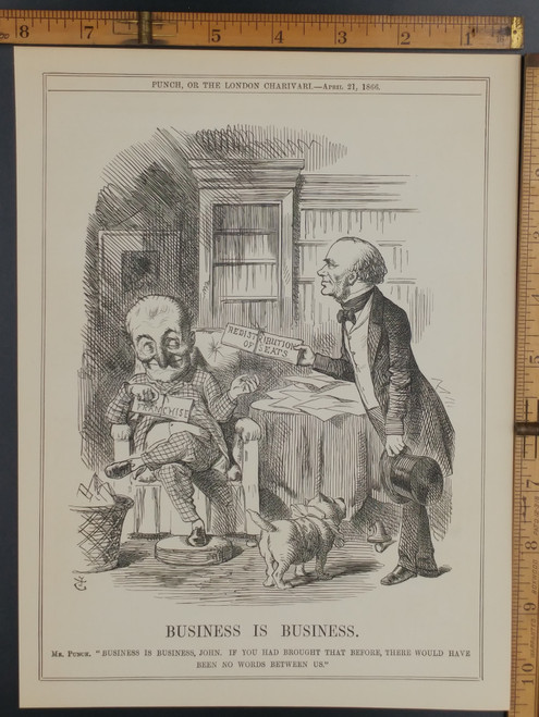 Business is Business, Redistribution of seats in Parliament. Original Antique print from 1866.