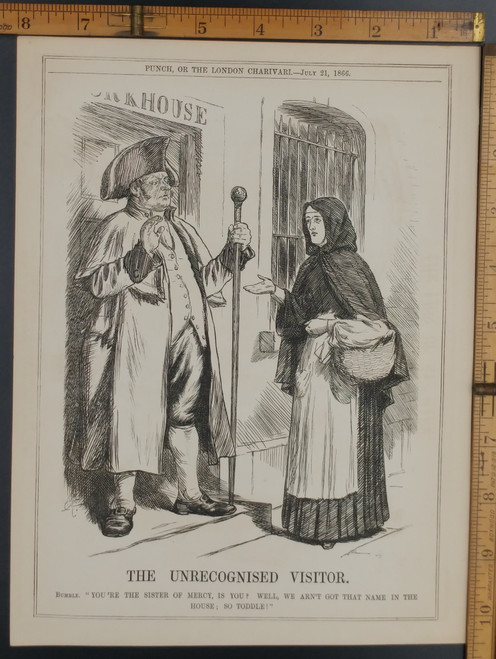 The Unrecognised Visitor. Sister of Mercy visits a workhouse. Original Antique print from 1866.