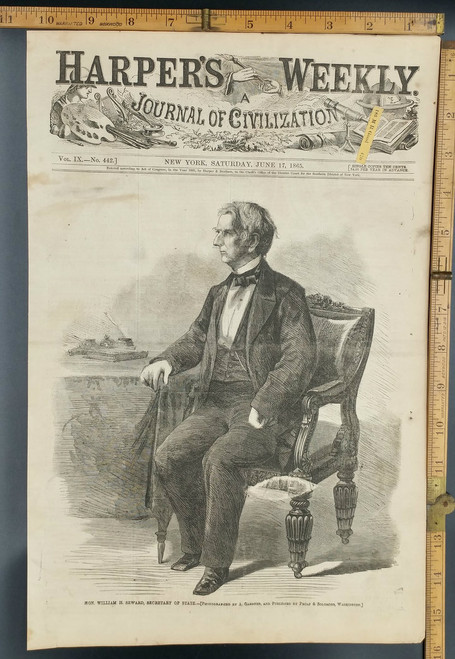 William H seward, Secretary of State. Original Engraving 1865.