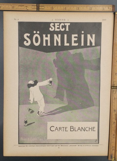 Söhnlein Carte Blanche sparkling wine. Neat antique add. Original Antique German Jugendstil print from 1902.