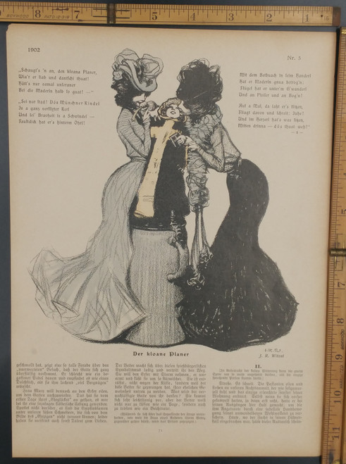Der Kloane Planer von J. R. Witzel. Fancy women from the turn of the century. Original Antique German Jugendstil print from 1902.