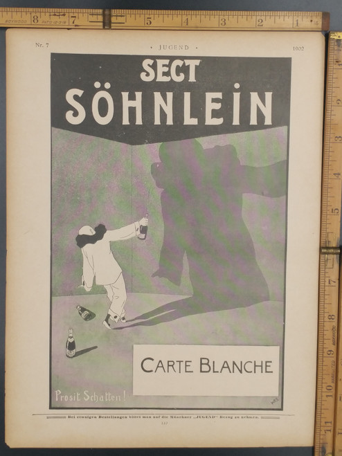 Söhnlein Carte Blanche sparkling wine. Interesting antique add. Original Antique German Jugendstil print from 1902.