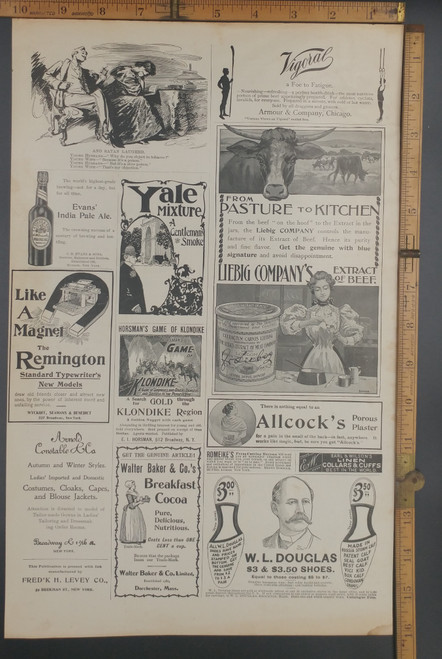 Copy of Antique ads : Evans India pale ale, Walter Baker and companies breakfast cocoa, Remington standard typewriters and Yale Mixture a Gentleman's Smoke. Original Antique print from 1897.