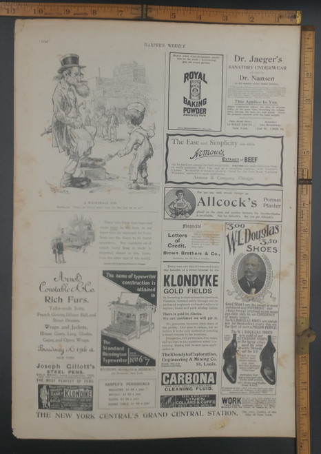 Antique advertisements for Royal Baking Powder, Allcock's Porous Plaster, W.L. Douglas Shoes and Grand Central Station. Original Antique print from 1897.