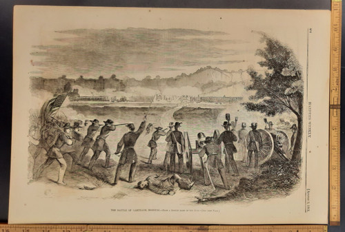 The battle of Carthage Missouri from a sketch made on the spot. Original Antique Civil War engraving print from 1861.