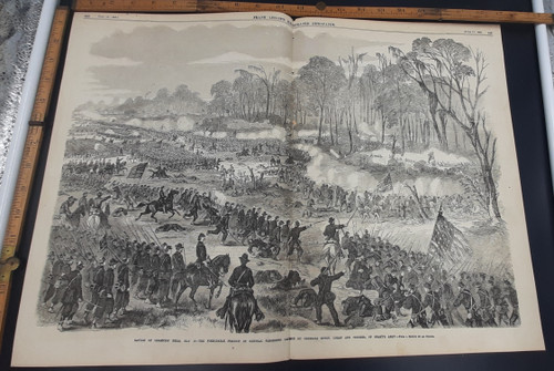 Battle of Champion Hills. Formidable position of General Pemberton carried by generals Hovey, Logan and Crooker of Grant's army. Original Antique double page engraving, print from 1863.