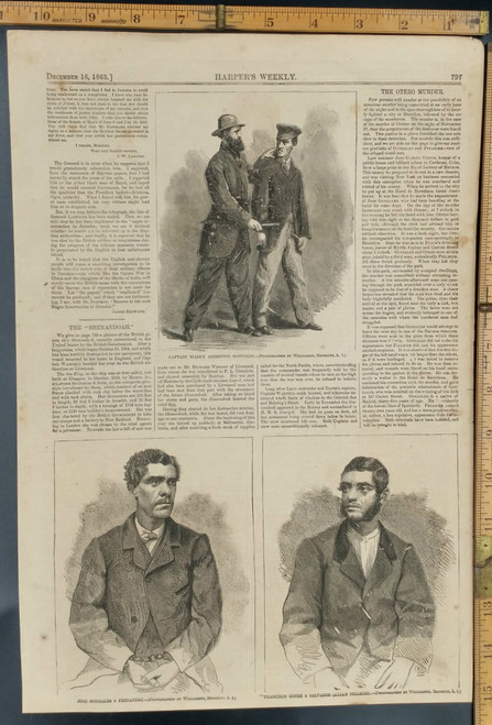 Captain Waddy arresting José González. Murder in Brooklyn. Francisco Genez. Original Engraving 1865.