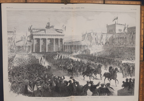 Triumphal entry of the Prussian army into Berlin: Troops passing the Brandenburg Gate. Original Large Antique print from 1866.#5