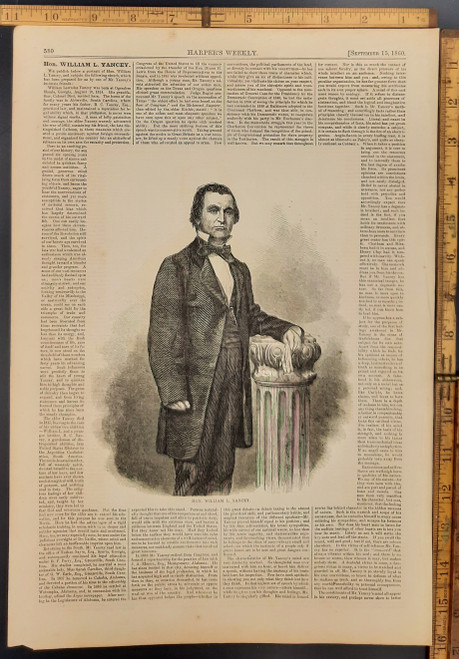 The Orator of Secession Honorable William L Yancey of Georgia. Original Antique print from 1860.