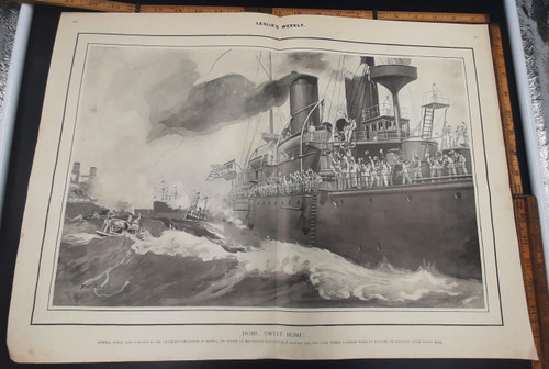 Home, sweet home! Admiral Dewey bids goodbye to his valorous companions at Manila. Greatest living naval hero. Original Extra Large Antique print from 1899.