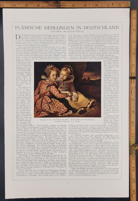 The painters daughters, by Cornelis de Vos. Original Antique color German print from 1917. 