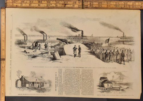 War on the Mississippi: the Union army under General Pope. Island #10 rebel headquarters now occupied by General Stanley. Original Antique Civil War engraving print from Leslie's 1862.