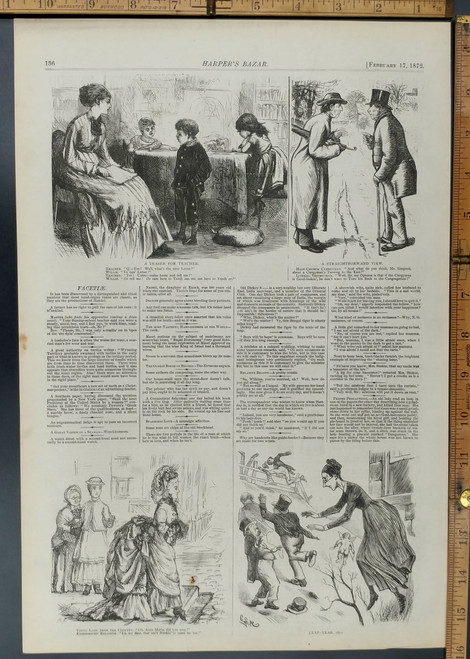 A Teaser for the Teacher. Victorian Humor. Original Antique Print 1872.