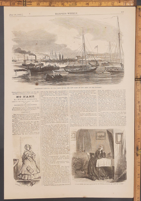 Harrison's landing on the James River, the new base of the army of the Potomac. Original Antique Civil War era engraving from Harper's Weekly 1862.