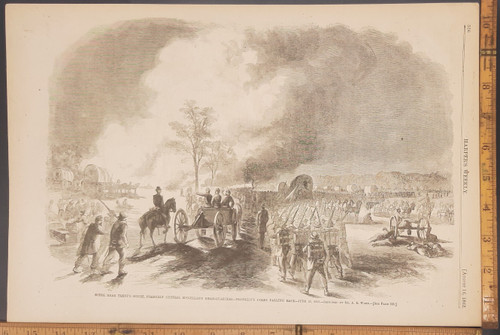 Scene Near Trent's House, Formerly General McClellan's Headquarters--Franklin's Corps Falling Back--June 29, 1862. Original Antique Civil War era engraving from Harper's Weekly 1862.