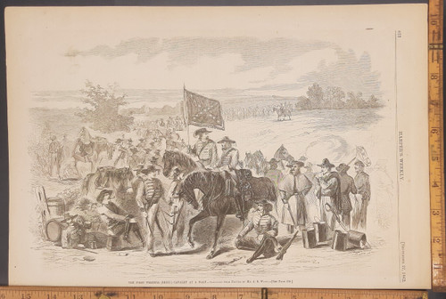 The first Virginia rebel cavalry at a halt, sketched from nature by Mr A. R Waud. Original Antique Civil War era engraving from Harper's Weekly 1862.