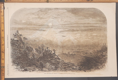 View from Maryland Heights at Sunrise Sketched by Mister A R Waud. Original Antique Civil War era engraving from Harper's Weekly 1862.