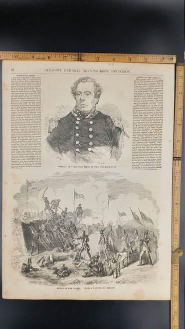 Battle of New Orleans from a Painting by Merritt 1854.Portrait of Commodore Perry, the Japan Expedition.Large Antique Engraving,About 11x15