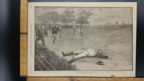 New York: Spring Meeting of the Rockaway Steeplechase Association at Cedarhurst, from 1887.Bad Tumble. Large Antique Engraving, Approx 10x15