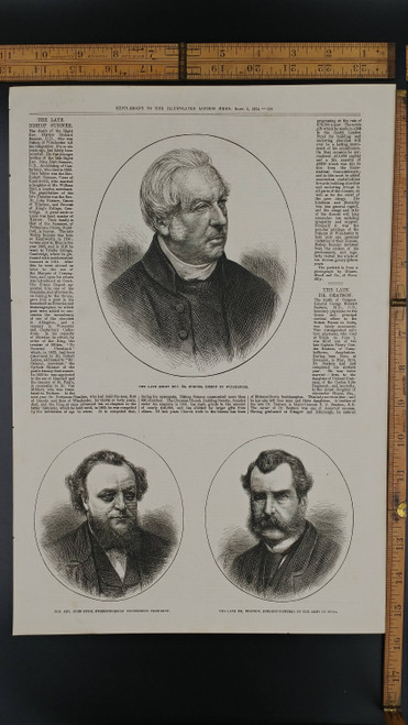 The Late Right Rev. Dr. Sumner, Bishop of Winchester 1874.Dr. Beatson Surgeon-General of the Army India Large Antique Engraving. About 11x16