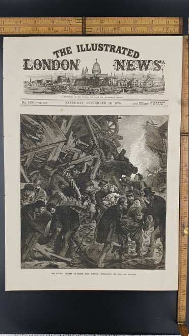 Railway Disaster at Thorpe, Near Norwich: Extricating the Dead and Wounded 1874. Large Antique Engraving.