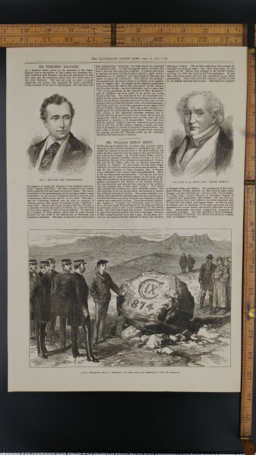 Stone With A Memorial of the King of Denmark's Visit to Iceland 1874. F, Maccabe, the Ventriloquist, W. H. Betty.  Large Antique Engraving.