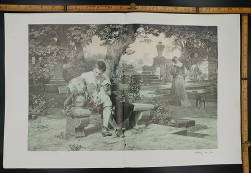 Prime Nubi. Boy on a bench and a dog. Original Antique Print 1915