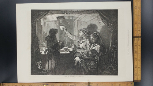 Canal Life: Tea Time on a Monkey Boat 1874. Large Antique Engraving Approximately 11x15.