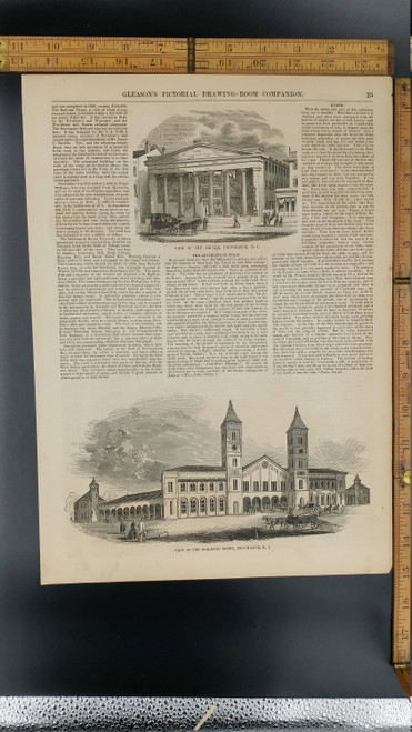 View of the Railroad Depot, Providence Road Island 1853. View of the Arcade, Providence, R.I. Large Antique Engraving.