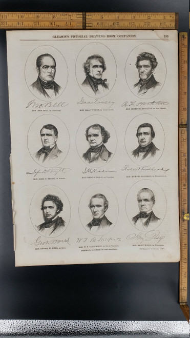 Portraits of United States Senitors 1853. John Bell, Isaac Toucey,Robert F Stockton, James M Mason and Henry Dodge. Large Antique Engraving.