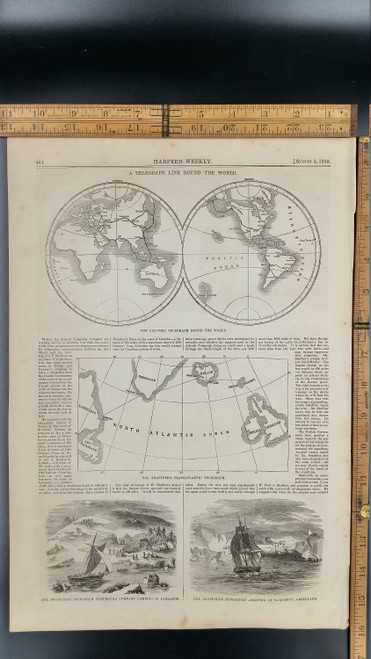 Telegraph Line Round the World, 1860. Col. Shaffner's Telegraph Expedition Company Camping in Labrador. Large Antique Engraving, About 11x15