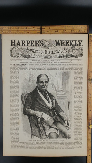 The Late Prince Jerome Bonaparte brother of Napoleon, made in 1860. President of the French Senate. Large Antique Engraving, About 11x15