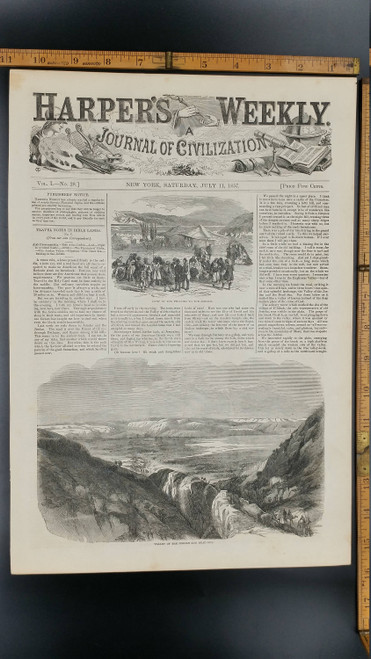 Valley of the Jordan and Dead Sea. Camels in the Mountains. Camp of Pilgrams to Jordan. Large Antique Engraving