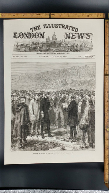 Presenting an Address to the King(Christian IX) of Denmark at Thingvalla, Iceland.  Large Antique Engraving