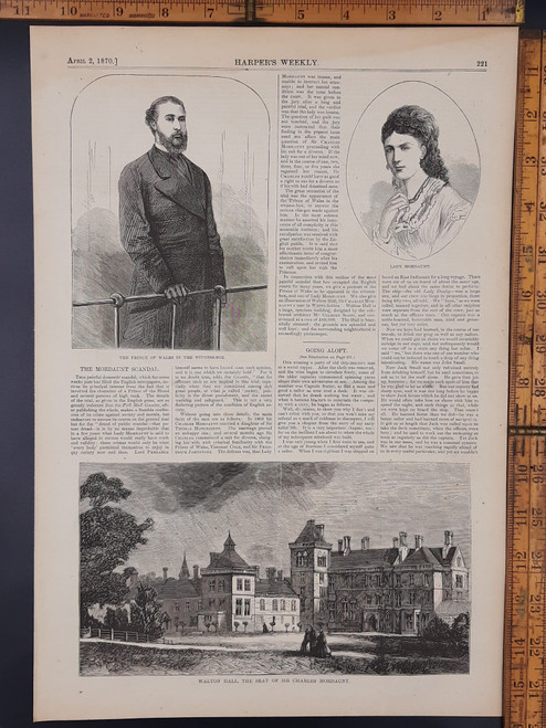 The Prince of Wales in the witness box. The Mordaunt Scandal and Lady Mordaunt. Walton Hall the seat of Sir Charles Mordaunt. Original antique print 1870