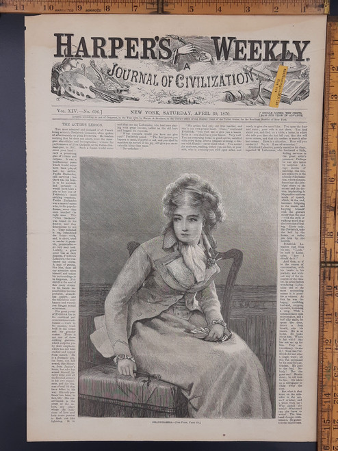 Grandmamma by G. D. Leslie. A woman in fashionable clothing sitting in a chair. Original antique print 1870 Aprox 11x16
