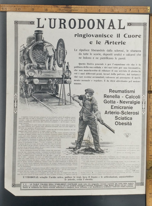 Great Cure All advertisement. L'urodonal add with a train engine. Original Antique Print 1915